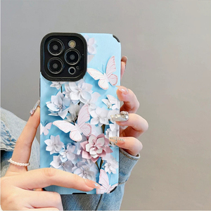 Custodia per cellulare in pelle artificiale TPU con stampa di fiori, farfalle bianche e rosa per <span class=keywords><strong>iPhone</strong></span> X, XR, 11, 12, <span class=keywords><strong>13</strong></span>, 14, 15, 16, 17, 18 Pro Max - Product Image 1