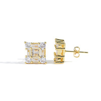 Boucles d'oreilles créoles RQ Hip-hop géométriques en forme de T, serties de zircons taille trillion, en alliage de zinc plaqué or, unisexe, pour anniversaire
