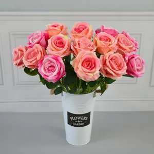 Оптовая продажа из Китая, украшение для свадебных мероприятий, Белая роза, цветочная композиция, длинный стебель, искусственный бархатный цветок розы