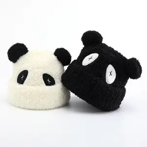 Topi rajut panda lucu, topi beanie tebal musim dingin wanita, grosir