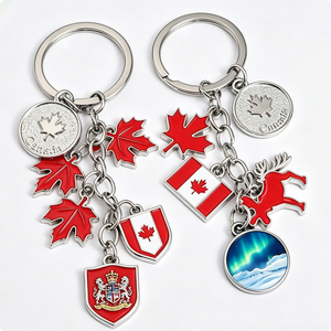 Porte-clés léger en alliage de zinc, motif feuille d'érable canadienne, imprimé UV, style vintage, avec breloque drapeau, élan et aurore, cadeau souvenir - Product Image 1