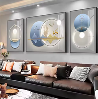 Peinture murale abstraite géométrique en gros, triptyque mural en porcelaine cristalline pour décoration de salon