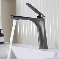 Robinet de lavabo noir mat à levier unique en alliage de zinc, mitigeur eau froide et chaude, à poser sur le comptoir, pour salle de bain