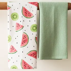 Asciugamani da cucina con logo quadrato stampato con design personalizzato asciugamani da cucina 100% cotone sublimazione set di strofinacci da cucina