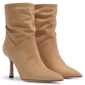 Stivaletti da <span class=keywords><strong>Donna</strong></span> in Camoscio Marrone Cammello con Tacco a Spillo Eleganti e Comodi per Affari Leggeri Moda Appuntamenti Autunno Inverno Vendita all'Ingrosso OEM ODM - Product Image 1