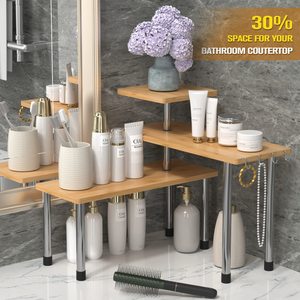 Étagère de rangement réglable à 3 niveaux pour économiser de l'espace, avec pieds en <span class=keywords><strong>aluminium</strong></span>, pour comptoir de <span class=keywords><strong>cuisine</strong></span>, étagère à épices en bambou - Product Image 6