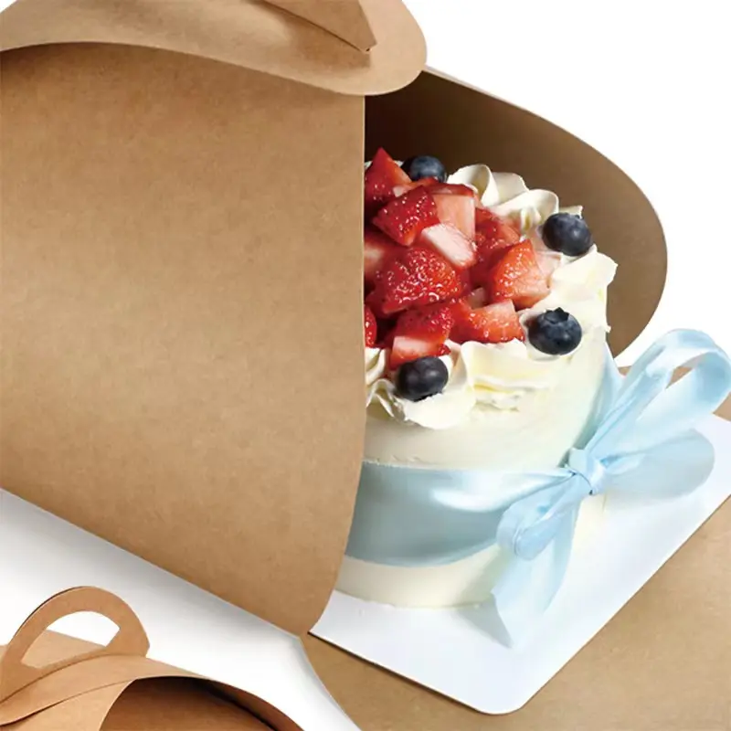 Caja de pastel de panadería Kraft, papel marrón, cartón, embalaje de regalo, tapas superiores, magdalenas, galletas y repostería, restaurante