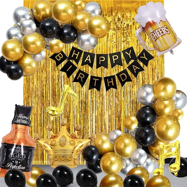 black and gold birthday party decorations