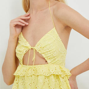 Vestido corto de moda con cuello en V, aberturas y bordados, personalizado, 100% fibra de bambú, del fabricante. - Product Image 4