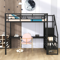 Chambre à coucher lits jumeaux Double pleine taille cadre en métal enfant adolescents enfants adultes lit plates-formes lit mezzanine Cama Bett avec bureau et escalier de rangement