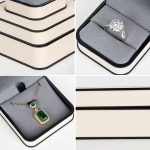 Zebopak Beige Black Trim <b>Ring</b> <b>Box</b> Set with Round Corner Necklace Bracelet Pendant Jewellery Storage Case Factory - Product Image 4