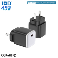 Chargeur mural pour ordinateur portable pliable super rapide GaN 45W PD3.0 ignifuge OEM d'origine pour voyages d'affaires en Australie/Europe/Royaume-Uni