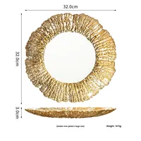 Assiette en verre cristal émaillé personnalisée de 13 pouces, motif végétal or et argent, jetable, minimaliste, polyvalente, pour mariages