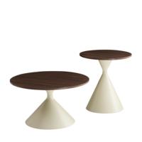 Table basse ronde contemporaine avec plateau en pierre et structure en bois, facile à nettoyer, pour salon et hôtel