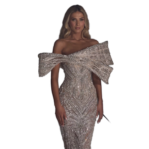 Per la collina serena elegante elegante lussuoso abito da sera a sirena nuda argento con spalle scoperte La72878 - Product Image 1