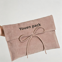 Pochette en microfibre avec logo personnalisé en relief, sac cadeau en daim avec nœud en ruban de satin pour collier, bracelet, emballage cosmétique