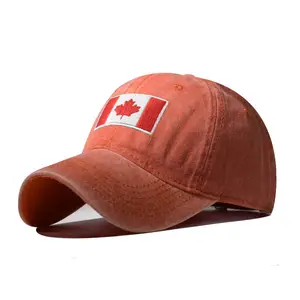 Outdoor 3d Embroidery Canada Flag Washed Cotton Baseball Cap Dad Hats Casual Hats Hip Hops Cap