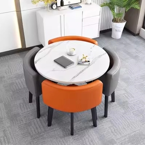 Set di Tavolo da Pranzo Rotondo Moderno di Lusso con Quattro Sedie e Tavolino da Caffè dal Design Salvaspazio - Product Image 2