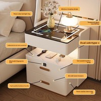 Table de chevet moderne et simple, nouveau style, en bois massif, luxe léger, intelligente, avec rangement sans fil et lumière LED, pour chambre à coucher