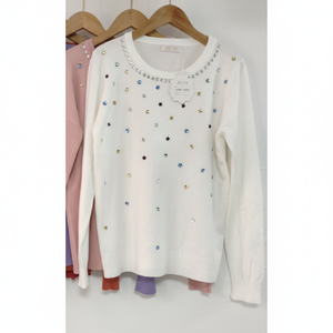 Maglione lavorato a maglia Casual da donna con abbellimenti colorati Logo anteriore inverno moda corta lunghezza all'ingrosso fornitore di moda - Product Image 1