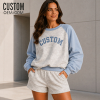 Ensemble décontracté pour femmes, sweat-shirt à manches raglan avec broderie surdimensionnée personnalisée, imprimé camouflage blanc, couleur contrastée, et short