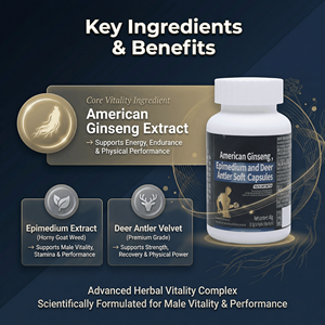 Complément alimentaire pour la santé masculine en gros |   Ginseng américain + Epimedium + Bois de cerf |   Capsules molles |   Soutien immunitaire et énergie | - Product Image 2