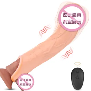 Télécommande sans fil Gode portant une gaine de pénis vibration masturbation artificielle produits pour adultes jouets sexuels