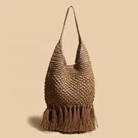 Bolso de paja hecho a mano para mujer, bolsa de playa de estilo bohemio con borlas