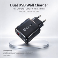 Pengisi Daya Profesional USB-A Tipe C Dual Port 12W 5V 2A Colokan EU Kompatibilitas Luas untuk Penggunaan di Rumah, Kantor, dan Perjalanan Pengisi Daya Ponsel