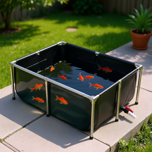 Pecera rectangular de lona para peces dorados de 126.8 galones con panel de visualización transparente, marco de acero inoxidable negro y válvula de drenaje para cría. - Product Image 2