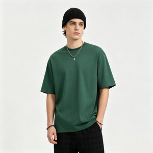 AMCLEVER Nueva Llegada <span class=keywords><strong>Camiseta</strong></span> Básica de Algodón Puro 260GSM para Hombre, Corte Holgado Informal, Manga Corta para Verano - Product Image 3