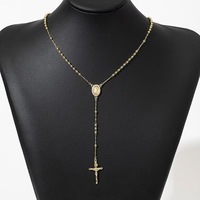 Kalung Salib Desain Religius Manik-Manik Doa Laris Manis Lapis Emas 14k