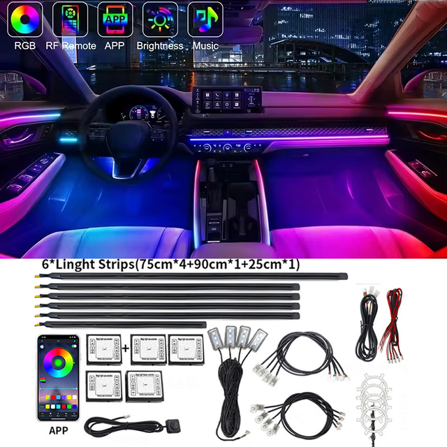 Factory Custom Ambient Lighting Easy Install Symphony Universal Car Interior RGBIC LED Ambient Strip Light Kit for Car
