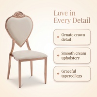 Chaise d'événement romantique en forme de cœur, structure métallique or rose et argent avec coussin en PU, chaise de salle à manger élégante pour salle de banquet