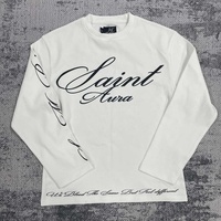Chemise thermique à manches longues en coton gaufré 100% MT1498, 320g, impression personnalisée sur écran, t-shirt à manches longues, vêtements décontractés pour hommes