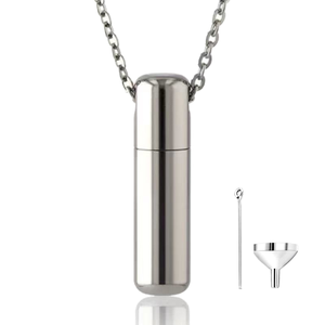 Colar Personalizado em Forma de Cilindro para Cinzas, Joia de Cremação, Pingente Memorial em Aço Inoxidável Prateado para Humanos e Animais de Estimação - Product Image 2
