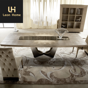 Mesa de comedor rectangular de lujo moderna de nuevo diseño en cuero estampado de armadillo con inserto superior de mármol emperador oscuro - Product Image 5