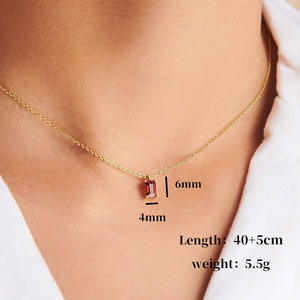Collar de barra de piedra de nacimiento minimalista, colgante rectangular de acero inoxidable chapado en oro, regalo de joyería del zodiaco personalizado para mujeres y hombres - Product Image 3