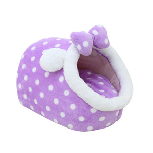 Lit pour animaux de compagnie à pois avec nœud papillon, forme ovale, maison douce pour chats et chatons, nid chaud pour l'automne et l'hiver - Product Image 5