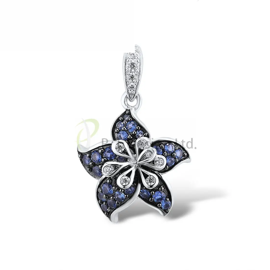 Professional Made Pretty Blue Flower Pendant without chain 925 Sterling Silver with Charming Cubic Zircon Fashion Jewelry