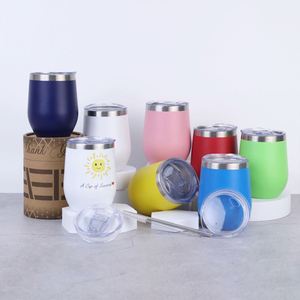 350ML\/12oz Multicolor Powder Coated Laser Engraved Double Wall Insulated Vacuum 18\/8 Stainless Steel Wine Tumbler with Lids - Product Image 1