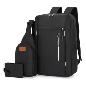 กระเป๋าเป้แล็ปท็อปสำหรับผู้ชายชุด3ชิ้นกันน้ำไหล่ประกอบ USB กระเป๋าเป้สะพายหลัง