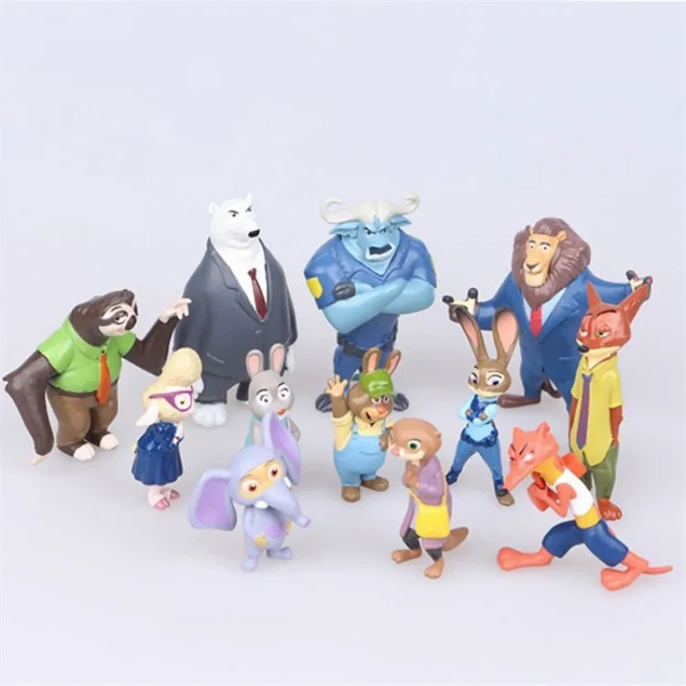 Figure d'azione 12 pz/set Zootopia cartone animato Zoo pazzo animale città torta Topper figura per i bambini