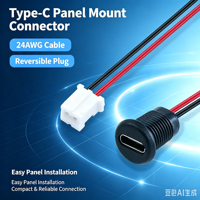 Connecteur femelle Type-C à montage sur panneau LN-006 avec câble fileté Type-C rouge et noir 24AWG pour la charge d'équipements