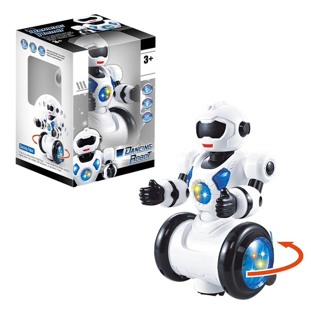 Intelligent B/O Boy Robot Toys 360 Degree Rotation Light Sounds Battery Operated Electronic Toy Robot for Children