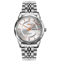 Jam Tangan Pria Skmei 9268 Tali Baja Anti Karat Mewah Model Besar Quartz Penunjuk Hari dan Tanggal