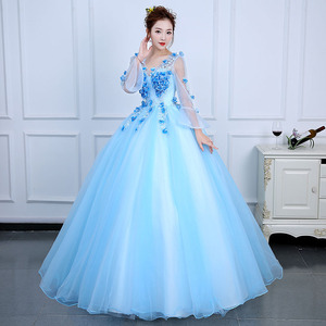 Sky Blue Long Evening Gown With Straps Polyester Women Stage Performance Dress For Banquets And Photo Studio Themes - Product Image 1