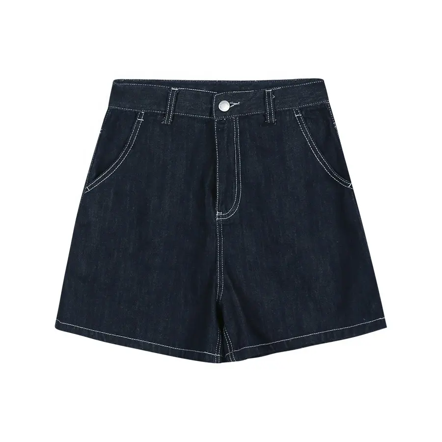 Zomer Vrouwen Bull-Puncher Knickers Hoge Taille Korte Broek Donkerblauw Vrouwelijke Studenten Katoenen Shorts A-lijn Denim Shorts Broek