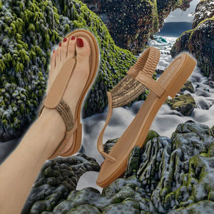 Sandalias Flip-Flop para Mujer, Verano, Resistentes, EVERGREEN, Estilo Bohemio Étnico, Combinación de Colores Simple, Retro, Viaje, Romanas - Product Image 3