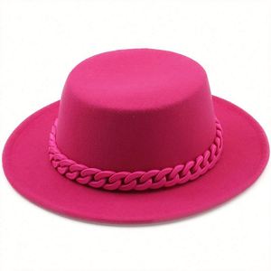 In Stock <b>Cheap</b> Price 100% Wool Felt Women Fedora Felt Hat Wide Brim Fedora Hats With <b>Chain</b> - Product Image 1